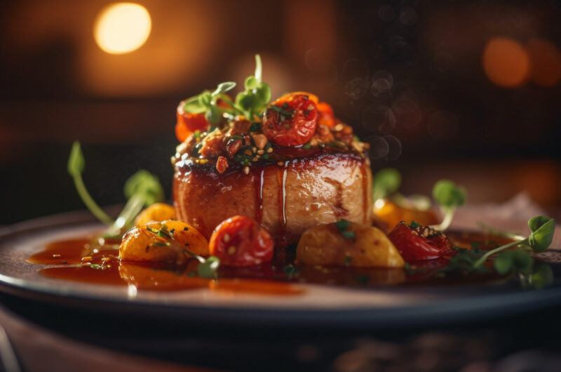 Grilled steak fillet with fresh vegetable salad generated by artificial intelligence